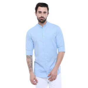 Men's Solid Chinese Collar Casual Shirt