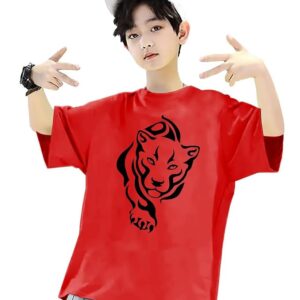 T-Shirts for Boys and Girls, Tiger Print, Pure Cotton Fabric. Round Neck, Short Sleeve.