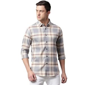 Men's Slim Fit Casual Shirt with Checkered Print & Spread Collar