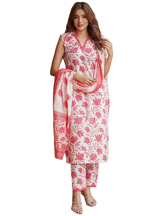 Women's Rayon Blend Printed Straight Kurta with Pant & Dupatta