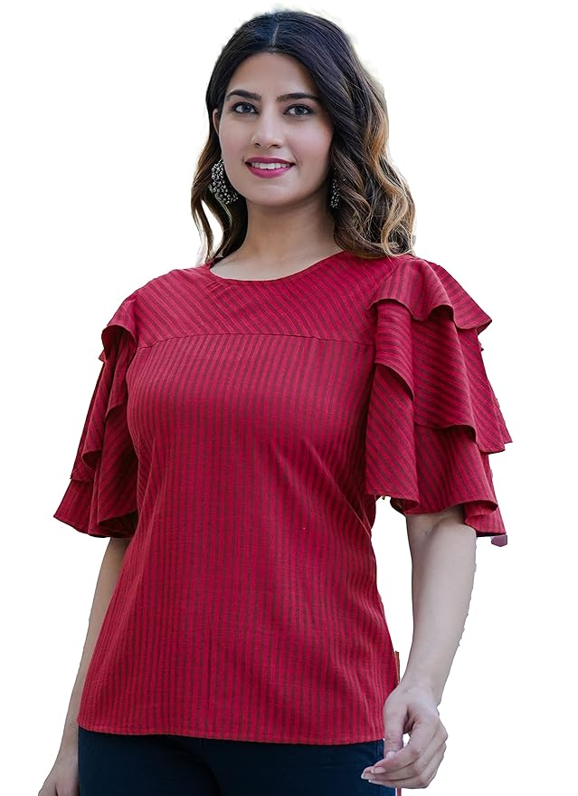 Women's Viscose Rayon Stripe Printed Straight Regular Fit Top For Women