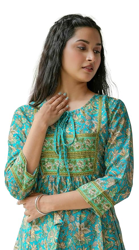 Women's Polyester Floral Placement Printed A-Line Short Kurti