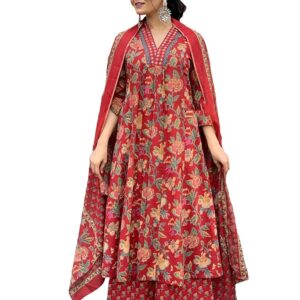 Women's Rayon Blend Anarkali Printed Kurta with Palazzo & Dupatta